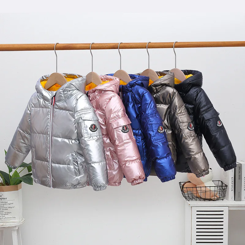 Chaqueta de plum&oacute;n de pato para ni&ntilde;o y ni&ntilde;a, abrigo corto impermeable con capucha gruesa de Color s&oacute;lido, prendas de vestir de invierno, 90%-3