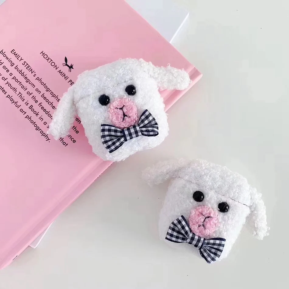 3D милый чехол для наушников Airpods, чехол с рисунком из мультфильма, вязаный плюшевый чехол для Apple Airpods, 2 чехла, аксессуары для наушников с плюшевой собачкой и кроликом