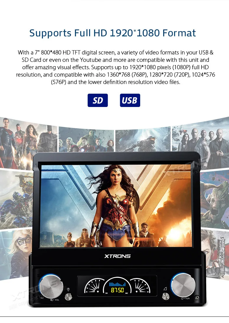 XTRONS " HD Универсальный Android 7,1 Nougat цифровой съемный мульти сенсорный экран 4K видео стерео автомобильный dvd-плеер Радио Блок gps