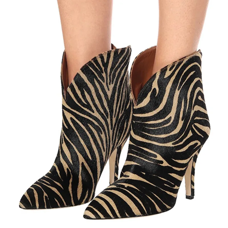 

Ankle Boots Women Zebra Short Boots Microfiber Brand Designed Heels Shoes Leopard Printed Female Ankle Boots Ladies Prom Booties