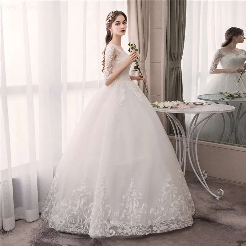 

2021 Sweet Memory Bride Half Sleeves Embroidery Lace Up Wedding Dresses for Women 2020 Robe De Mariee Vestido De Mujer
