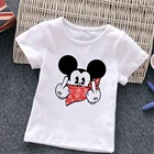 2021 детская одежда, Летняя Повседневная белая футболка с коротким рукавом и круглым вырезом, уличная одежда в стиле Харадзюку, детские футболки с маской Микки Маус