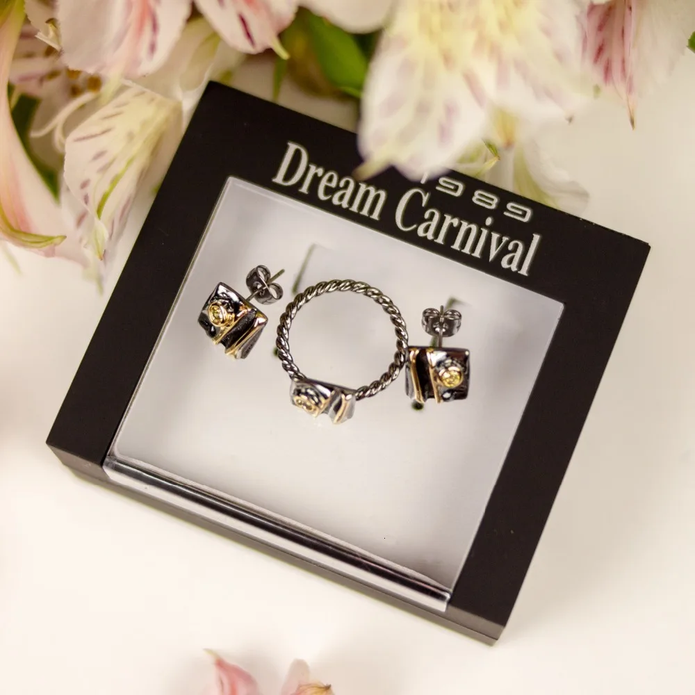 DreamCarnival1989, Новое поступление, геометрическое квадратное кольцо+ Комплект сережек для женщин, циркон,, вечерние ювелирные изделия для девушек WE3961S2