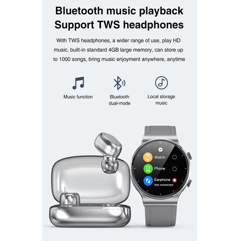 new g51 smart watch men bluetooth call 4g memory music play connect tws earphone fitness tracker vs e13 mt3 women gts smartwatch free global shipping