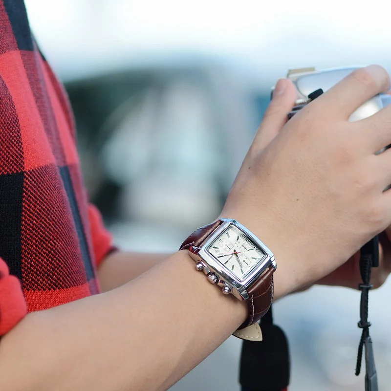 Мужские кварцевые наручные часы MEGIR оригинальные в стиле милитари с кожаным