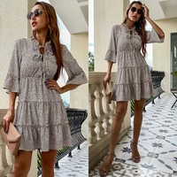 2021 autumn new european and american zebra pattern round neck wooden ear bottoming three quarter sleeve female sexy dress