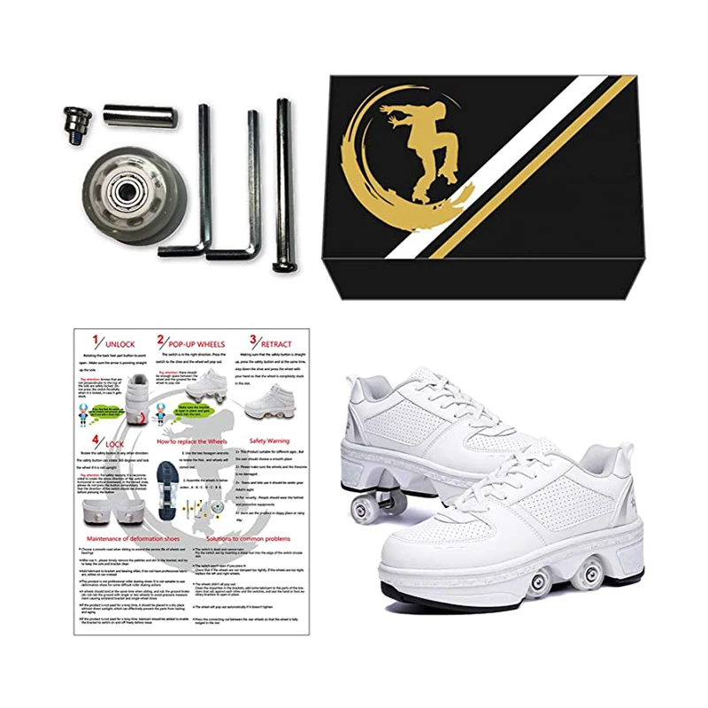 

New Adults Unisex Roller Skates with 4 Wheels Casual Shoes Deformation Heelys Parkour Sneakers Kids Rounds Children of Running