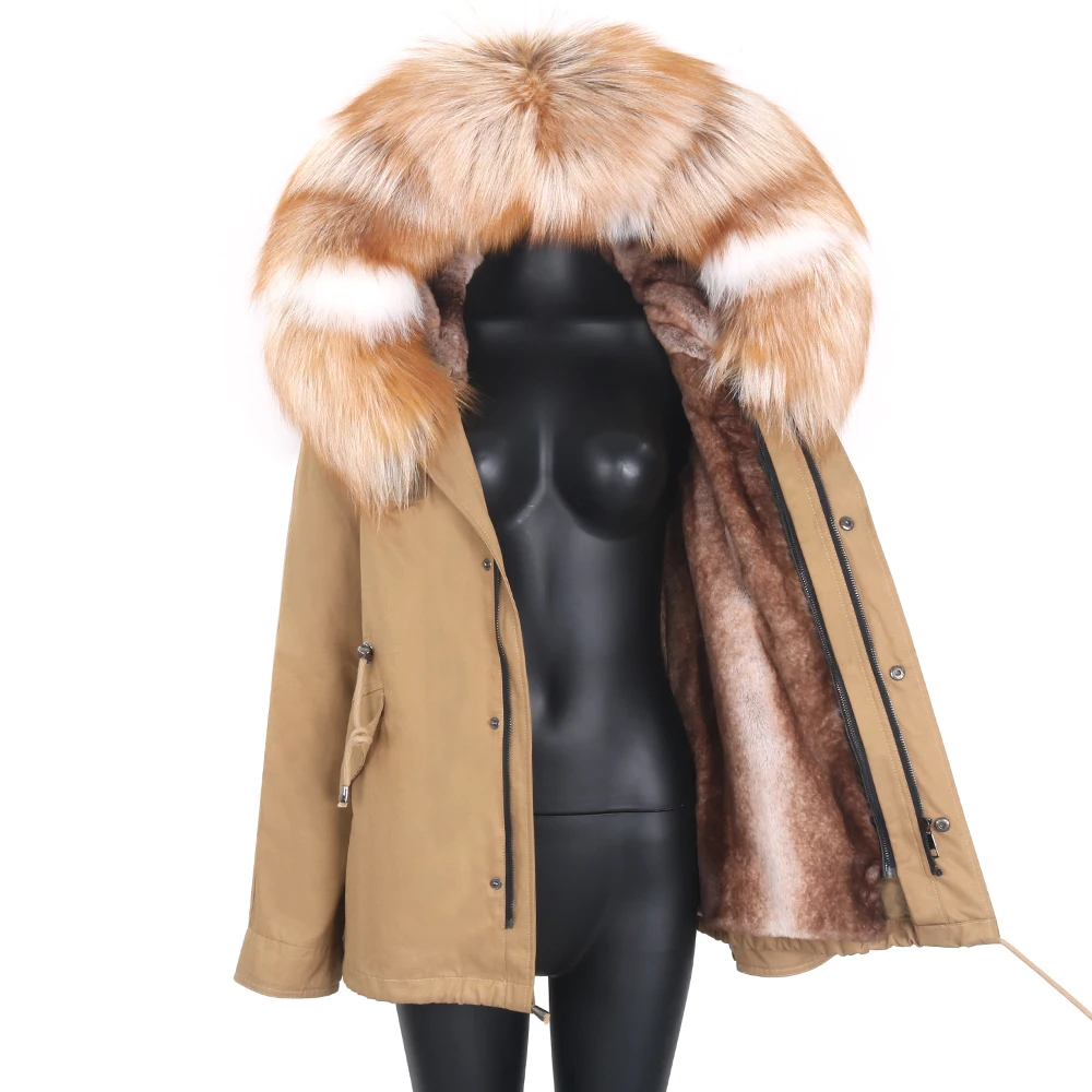 

2021 Winter Parka Women Real Fur Coat Detachable Waterproof Short Parka Natural Raccoon Fox Fur Collar Imitation mink Fur Jacket