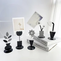 cutelife nordic black flower acrylic photo holder clip dorm bedroom home decoration postcards holder table shelf display stand