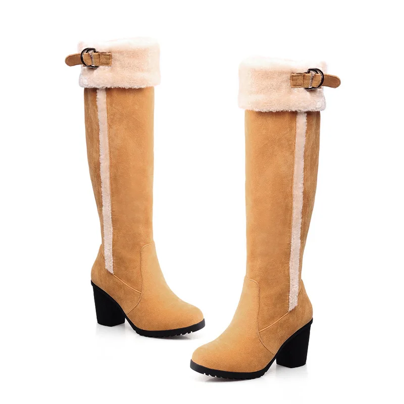Теплые зимние сапоги на толстом меху женские до колена бедра с круглым носком