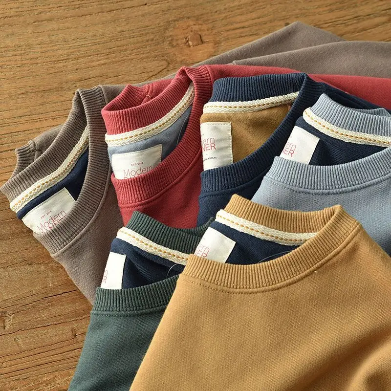 

Свитшот мужской универсальный, классический бархатный утепленный простой Свободный пуловер с круглым вырезом и длинными рукавами, однотон...