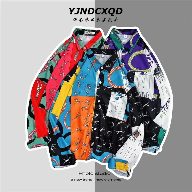 

Hip Hop Dye Snap Button Long Sleeve Shirts Men Fashion Casual Streetwear Shirt Coats Male Hipster Shirts Tops Colorful