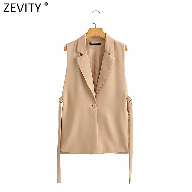 

Zevity Women 2021 Fashion Solid Side Split One-Button Vest Vintage Female Sleeveless Outerwear Suit Chic Outwear Waistcoat CT734