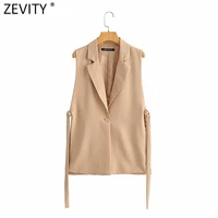 zevity women 2021 fashion solid side split one button vest vintage female sleeveless outerwear suit chic outwear waistcoat ct734