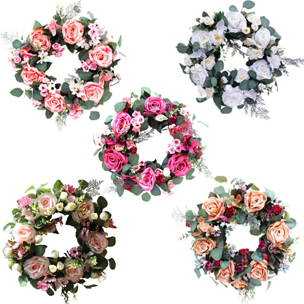 

Artificial Floral Wreath Artificial Door Wreath Romantic Rose Simulation Garland For Wedding Party Wall Hanging Decoration