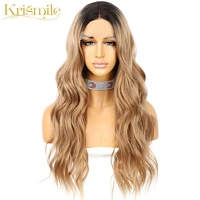 krismile long wavy synthetic lace wigs t part ombre light brown middle part wig high temperature party cosplay daily for women