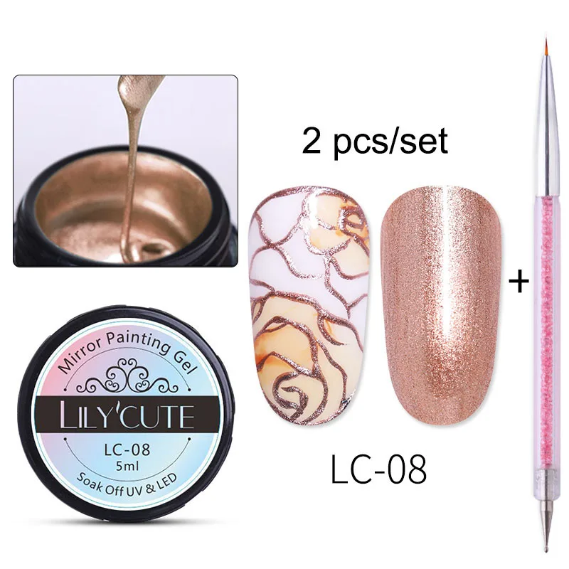 2cps paint LC-08 LILYCUTE металлическое зеркало набор гель-лаков для ногтей металлическое зеркало Гель-лак для живописи Нейл-арт Рисование длительное впитывание УФ-гель - Цвет: 2cps paint LC-08