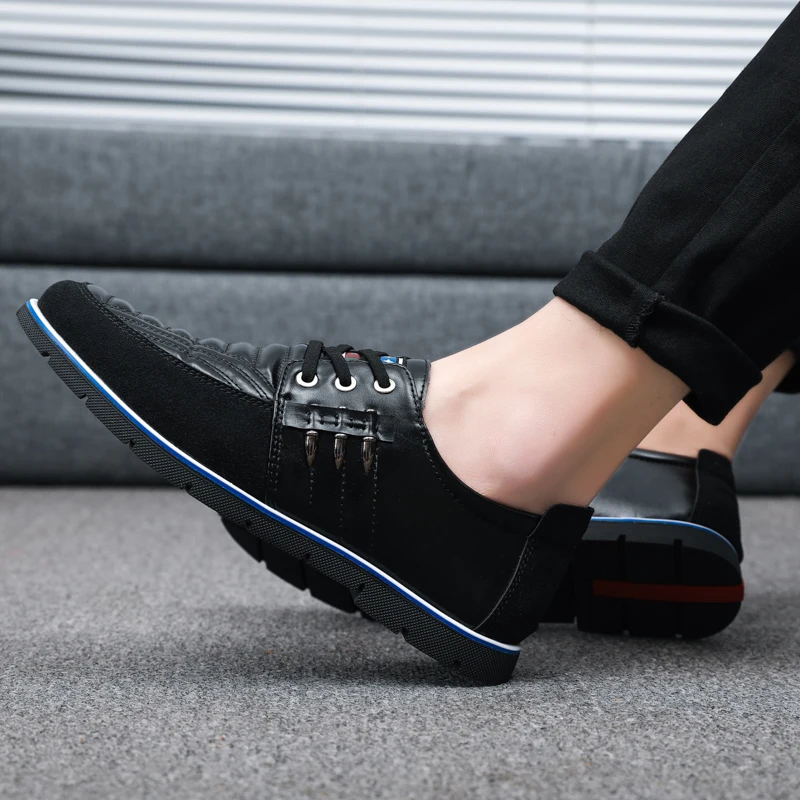 

Mens Casual Shoes Nice Flat Rubber Bottom Splicing PU Leather Male Loafers Lace Up Breathable Outdoor Autumn Mens Driving Shoes