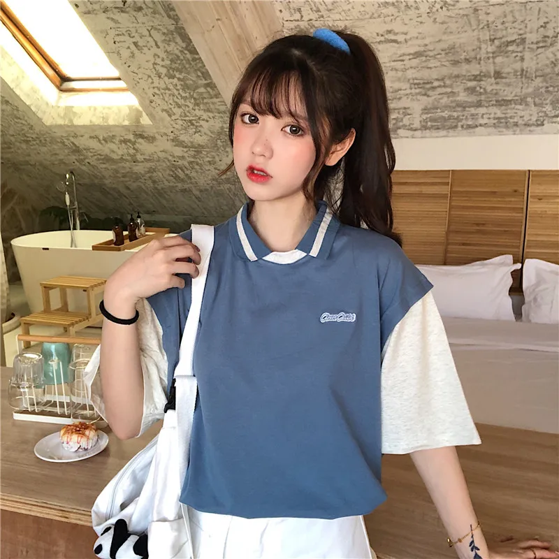 

European and American High Street Polo Shirt Short Sleeve T-shirt Women's Loose Korean Ins Trendy Harajuku Style Hiphop