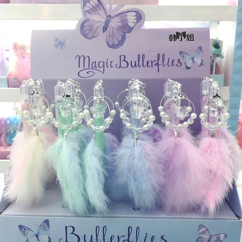 

36 pcs/lot Kawaii Butterfly Feather Pendant Gel Pen Cute 0.5mm Black Ink Neutral Pens Promotional Gift Stationery School Supply