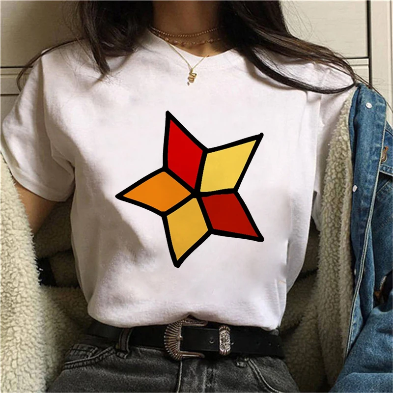 

New Tshirt Geometry Printed t shirt Tops Female Clothing Thin Section T shirt Women Harajuku White Short Sleeve T-shirt Femme