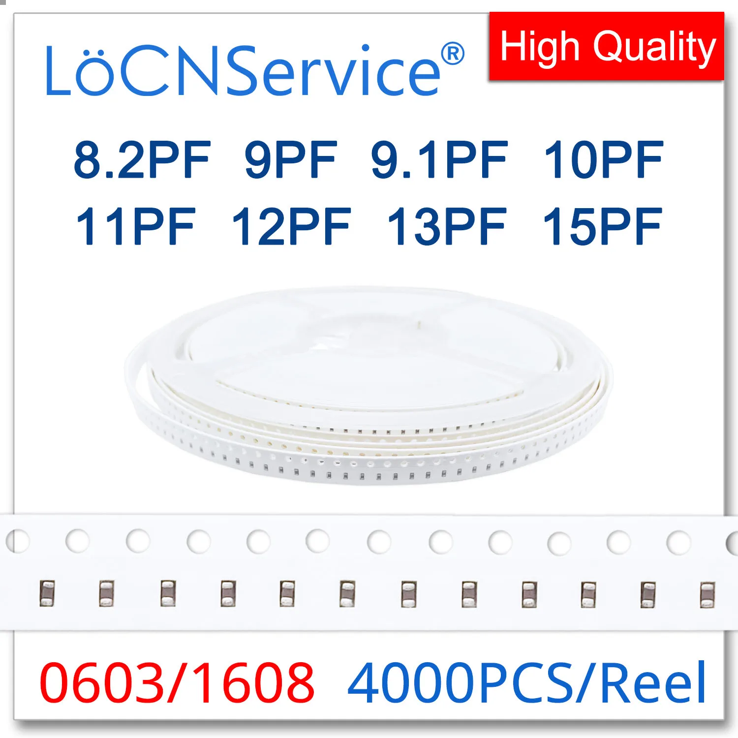 LoCNService Capacitors 4000PCS 0603 1608 COG/NPO RoHS 50V 0.5% 5% 8.2PF 9PF 9.1PF 10PF 11PF 12PF 13PF 15PF SMD High quality