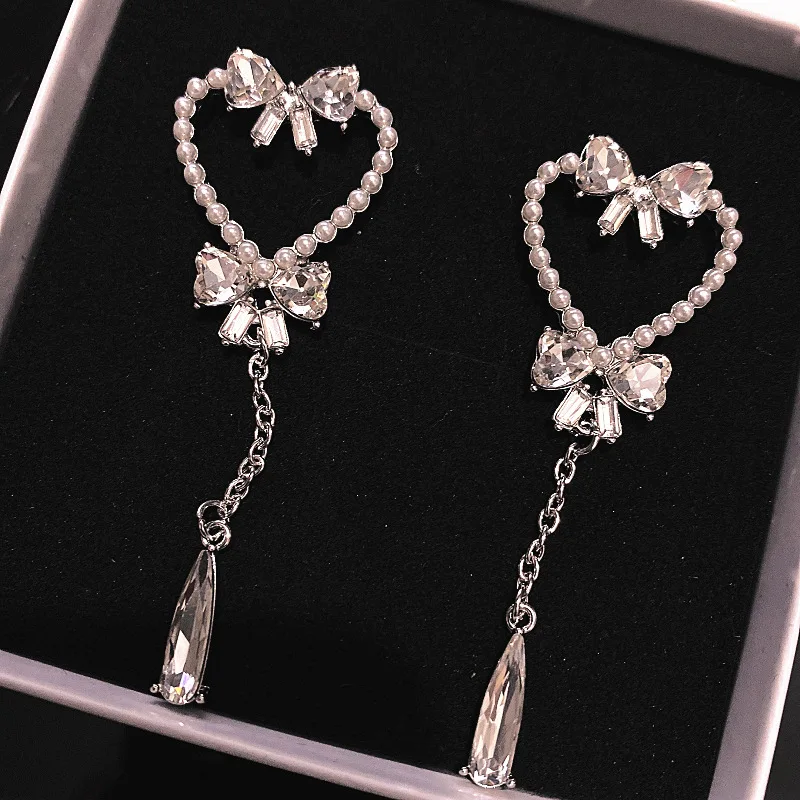 

Chic Heart Bow Earrings 2021 Korean Women's Temperament Long Earrings