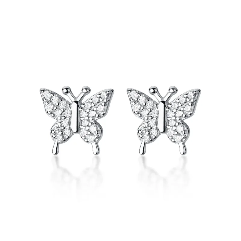 

Real 925 Sterling Silver Micro-paved Butterfly Stud Earrrings Cute Jewelry Studs for Women GIrls