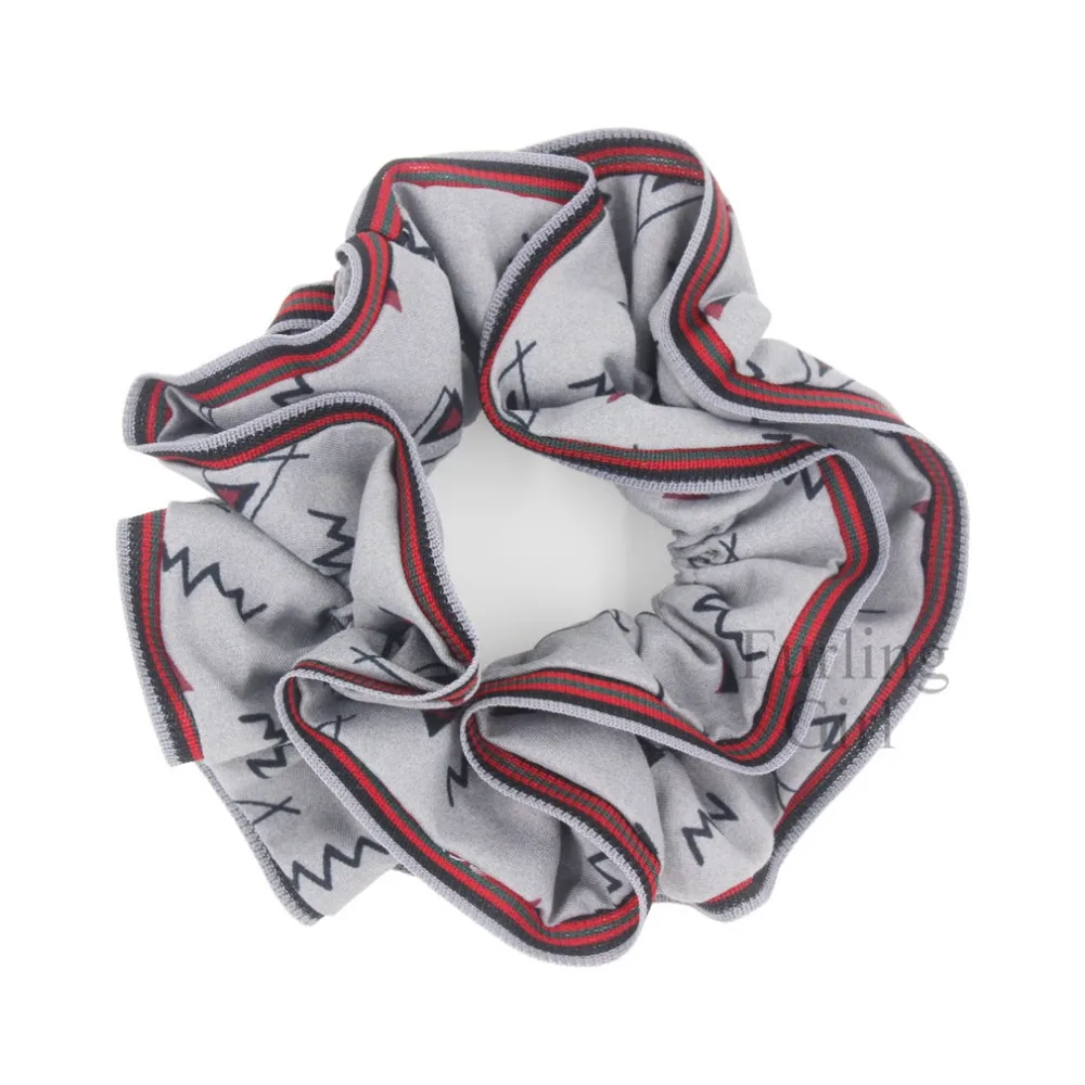 Furling Girl 1pc Geometric Pattern Cotton Hair Scrunchies with Striped Trim Women Ponytail Holder | Scrunchie