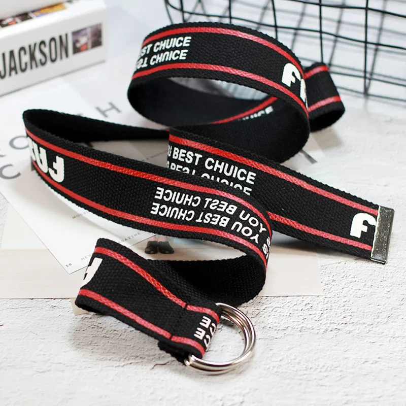 

Canvas Belts For Women Men Waist Belts Casual Letters 2020 Fashion D Buckle Adjustable Waistband 130cm Black White Designer Belt