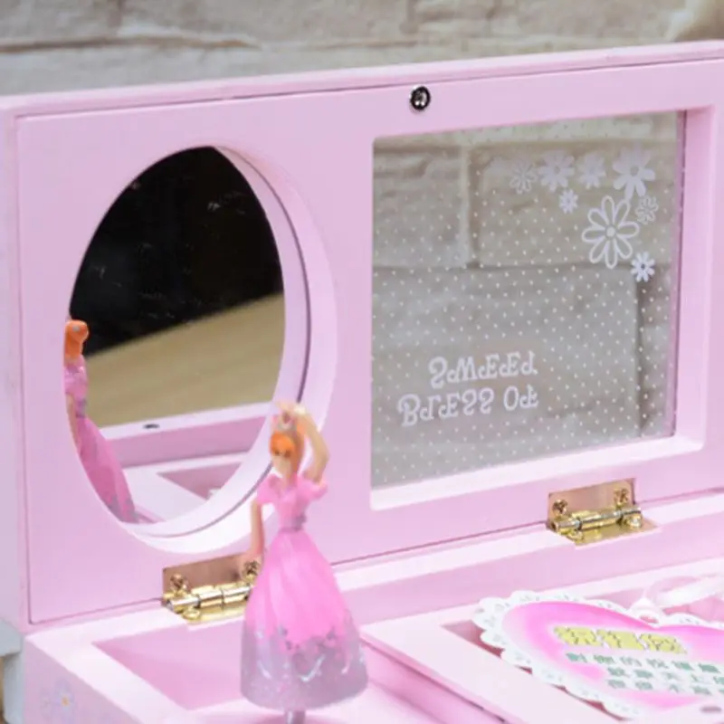 

Girls Rectangle Jewelry Storage Box with Mirror Rotary Dancing Music Box Xmas Birthday Present