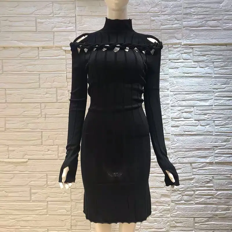 

out Sexy sweater hollow dress women long sleeve black white knitted bodycon dresses autumn winter fashion zaful vintage clothes