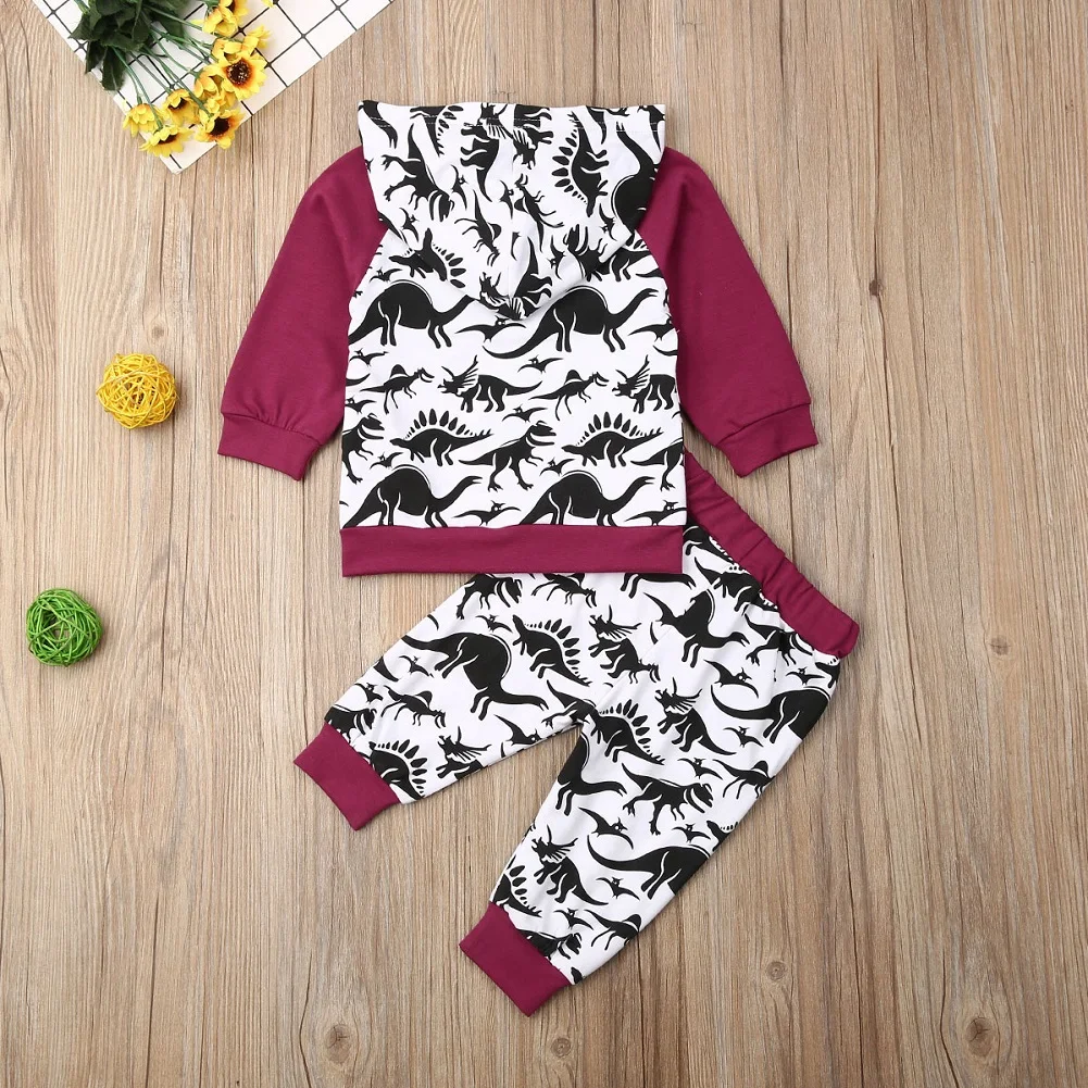 Одежда для малышей одежда с динозаврами новорожденных мальчиков топ капюшоном и
