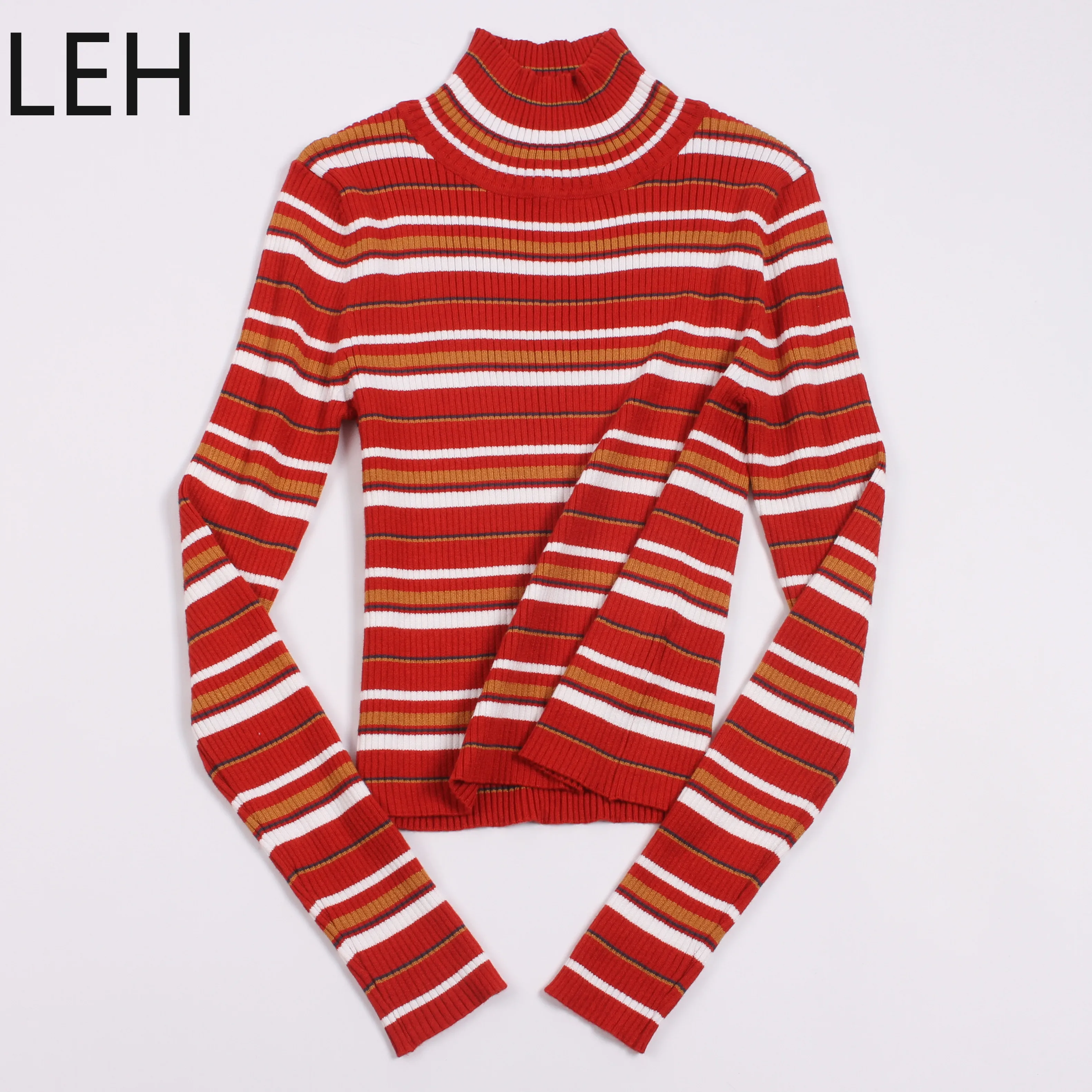 LEH Женская Новая мода Tricots Водолазка пуловер в полоску зимние топы однотонный