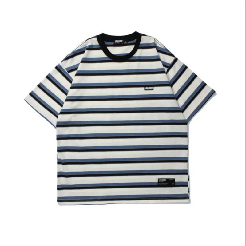 

New Arrival Summer Men Tees Fashion Stripe Short Sleeve T-Shirt Casual Stylish Loose Oversize Couple Leisure Male Youth Tops