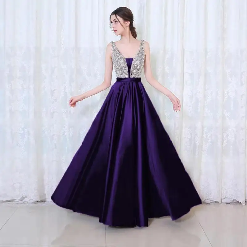 

Zoulv 2020 New Long Skirt Temperament Sexy Off-the-shoulder Dress V-neck Banquet Evening Dress Dress for Women