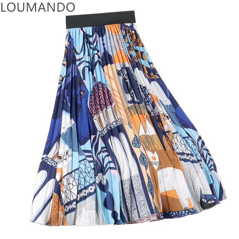 

НОВАЯ тонкая плиссированная юбка с высокой талией и принтом Корейская версия лета Ретро трапециевидная Свободная юбка средней длины с широ...