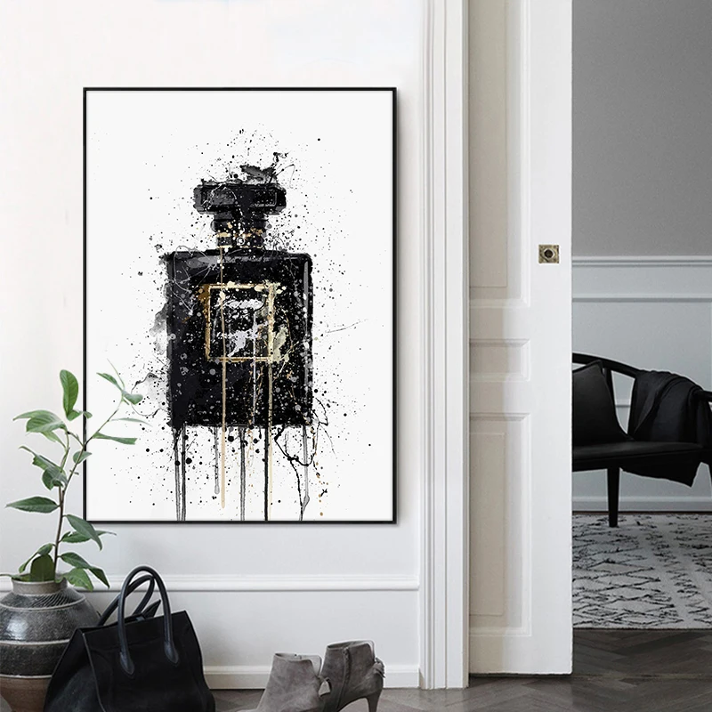 

Modern Abstract Art Canvas Painting Wall Poster and Prints Abstract Black Perfume Bottle Pictures for Living Room Home Decor