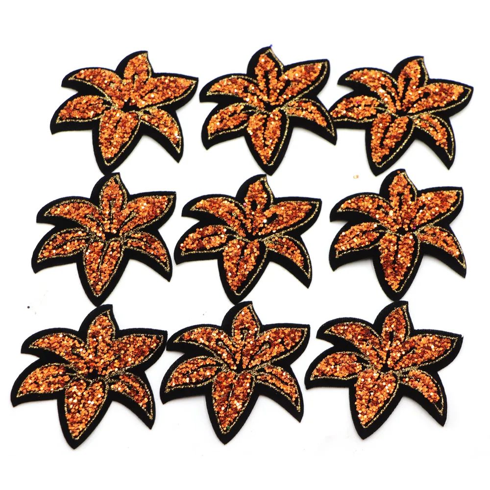 5PCS/lot 6CM ORG Sequin Flowers Patches Iron On Embroidery Rhinestone Applique For Women Kids Clothes Hats Dress Bags |