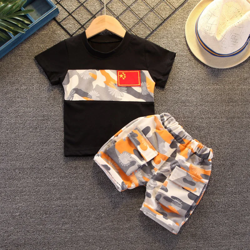 

Baby Summer Boys Clothes Sets Camouflage Print Short Sleeve Pocket T Shirts Tops Shorts For Kids Boys Tracksuit