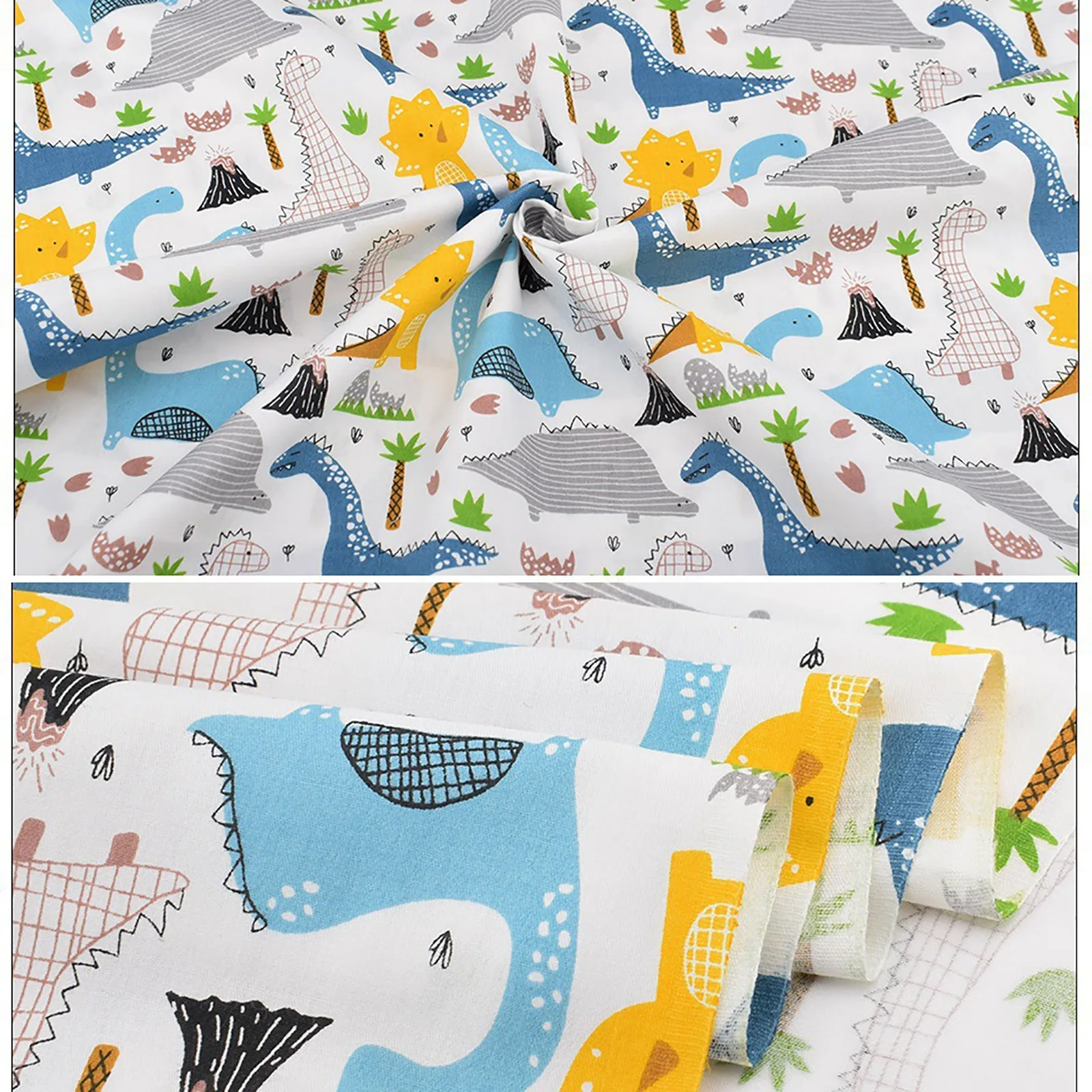 

8PCs/Set Cartoon Dinosaur Printing Cotton Fabric Interlinings Iron On Sewing Patchwork For Boy Kids Adhesive Cloth 50x50/40cm