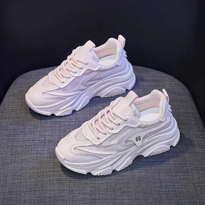 

Woman's Pink 2021 New Autumn Versatile Anti-Odor Sport Shoes Ladies Thick Bottom Wear Resitant Vulcanized Shoes Outdoor Shoes