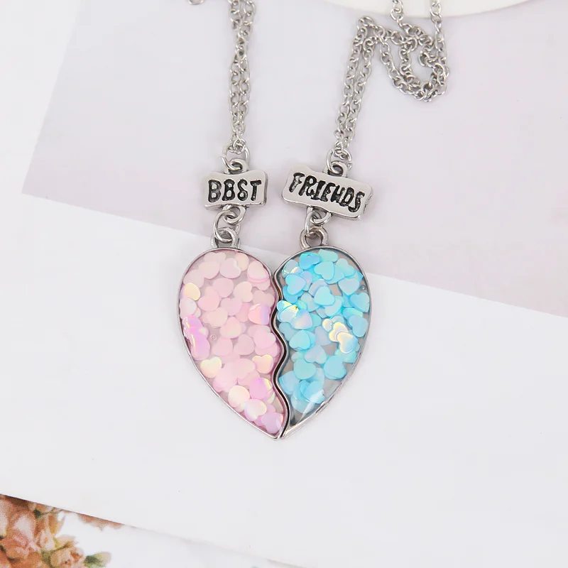 2 шт./компл. модные ожерелья Best Friends цепочка с подвеской блестками сердечками и