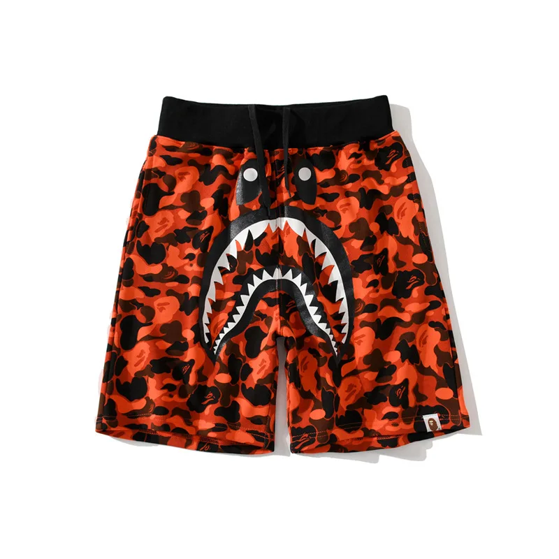 

Summer Retro Casual Swim Shorts Men Shark Ape Head Camouflage Red Shorts Beach Pants Mens Swimwear