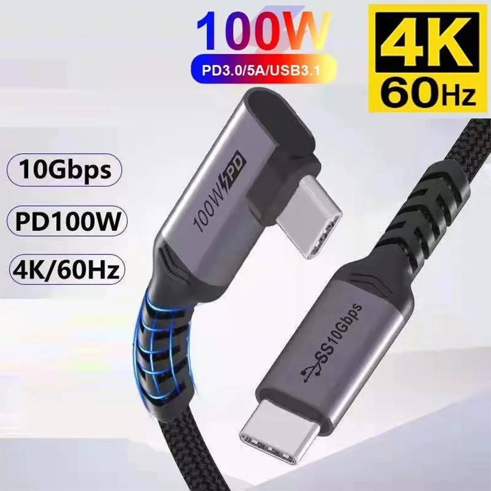 Кабель USB Type-C с углом 90 градусов 3 1 Gen2 кабель C 4K @ 60 Гц 10 Гбит/с 100 Вт 20 В/5 А быстрая