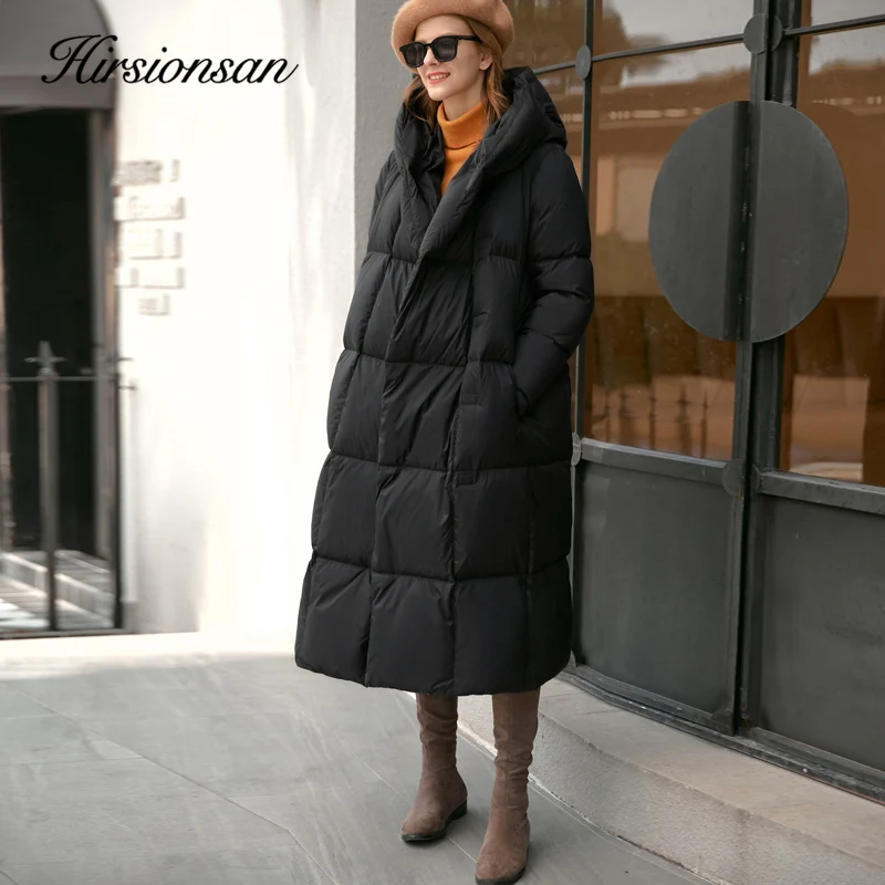 

Hirsionsan Long 90% Duck Down Jacket Women Elegant Puffer Fluffy Warm Casual Winter Coat Hooded Female Feather Parkas Christmas