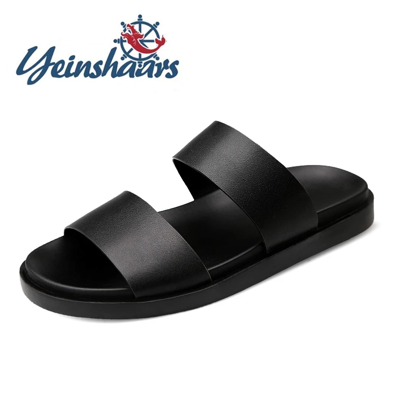 Мужская повседневная Летняя обувь Брендовые черные шлепанцы Модные пляжные