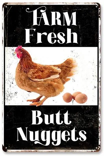 

Farm Fresh Butt Nuggets Retro Wall Decoration Restaurant and Bar Home Cafe Cave Outdoor Vintage Tin Sign Diameter