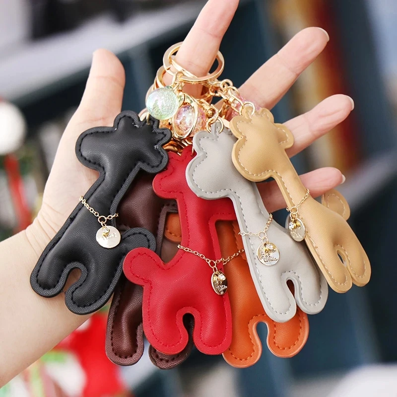 

Lovely Cute PU Leather Deer Key Chain Ring Holder Lucky Animal Giraffe Keychain Bag Charm Car Keyring Trinket Jewelry porte clef