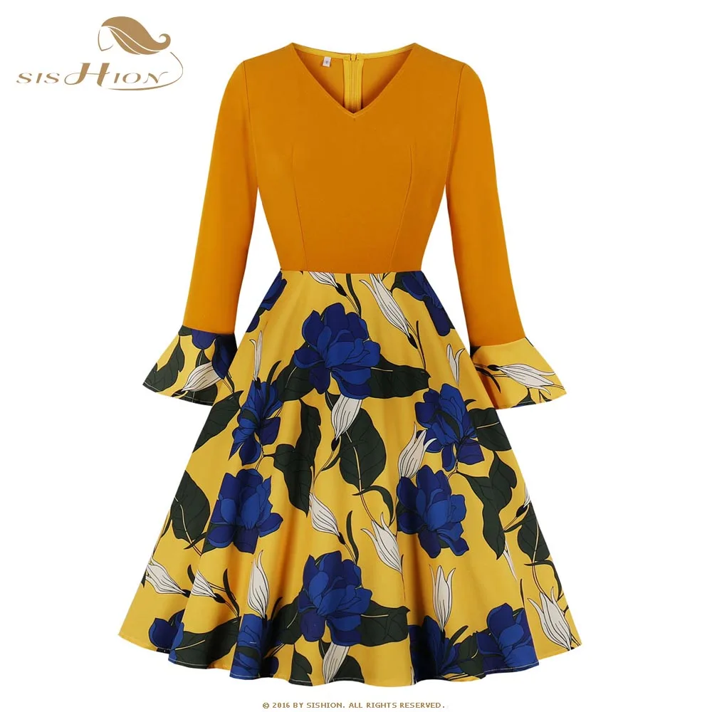 Женское весеннее платье с расклешенными рукавами SP0596 Бабочка цветочный принт